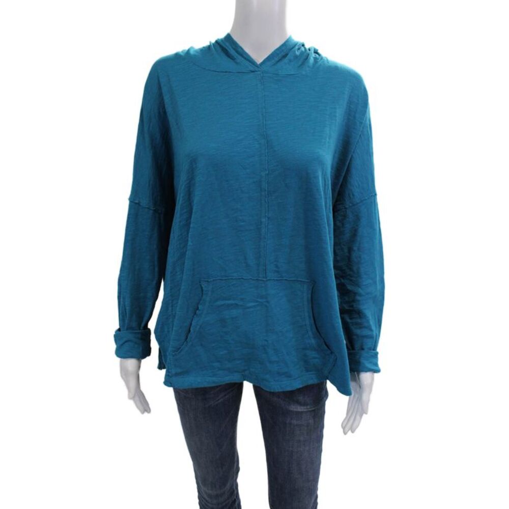 Conspiracy Women Pullover Hoodies Blue 100% Cotton Long Sleeve Solid Size M